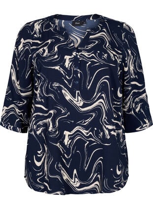 Printed blouse with 3/4 sleeves, N. Blazer Swirl AOP, Packshot image number 0