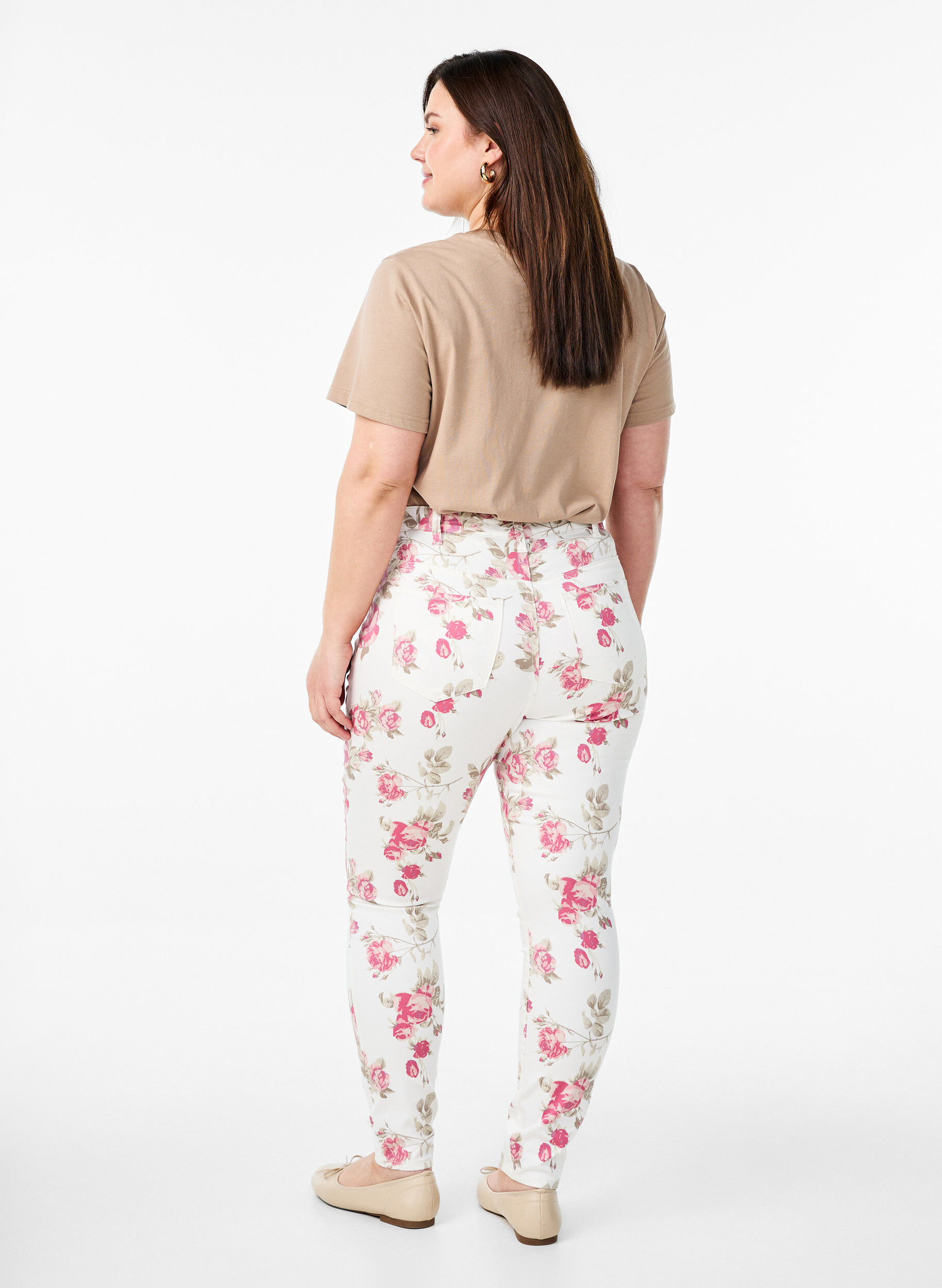 Zizzifashion Super slim Amy jeans with a floral print, Vanilla, Model image number 1