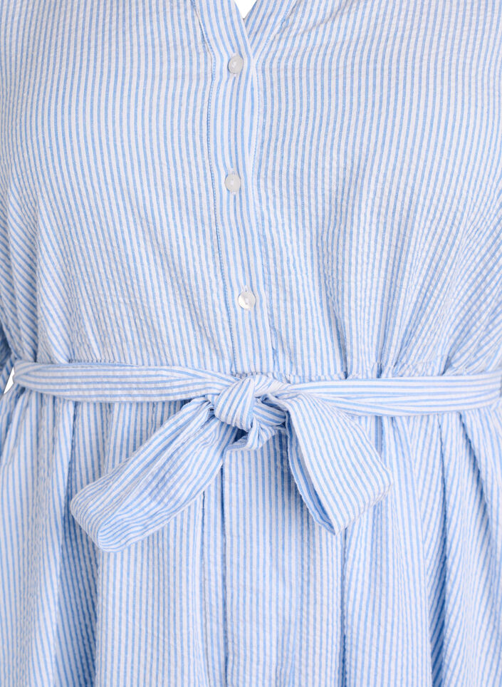 Striped midi dress in cotton with a tie-belt, White, Packshot image number 2