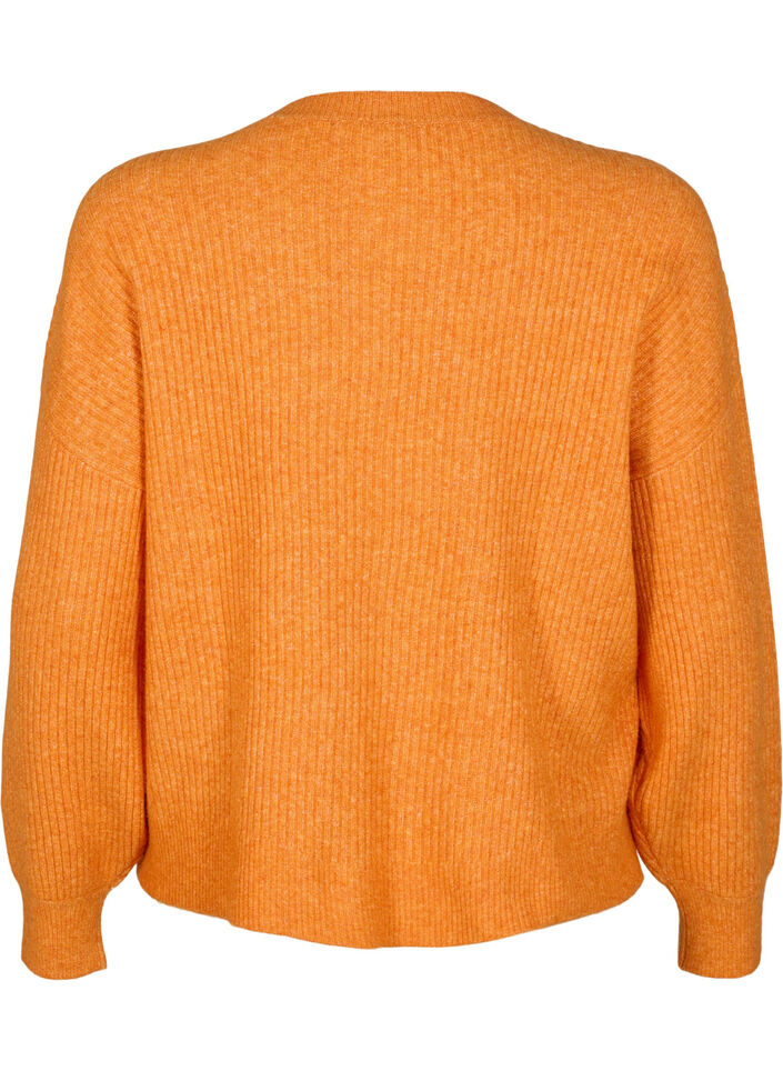 Rib knit cardigan with buttons, Orange, Packshot image number 1