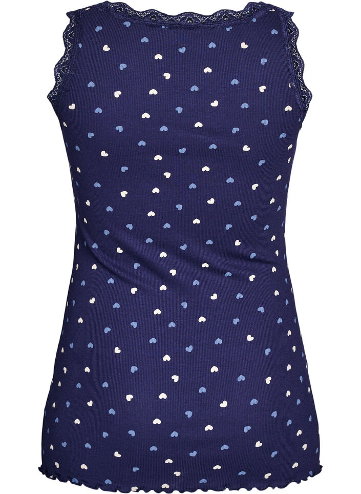 Top with print and lace edge, Blue, Packshot image number 1