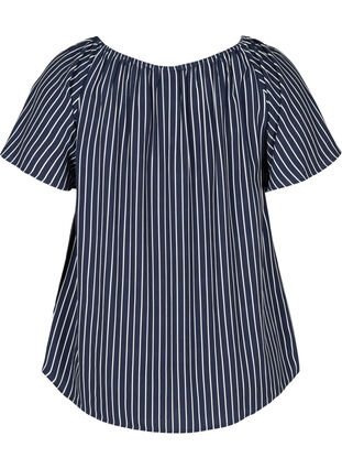 Short-sleeved striped viscose blouse, Blue White stripe, Packshot image number 1