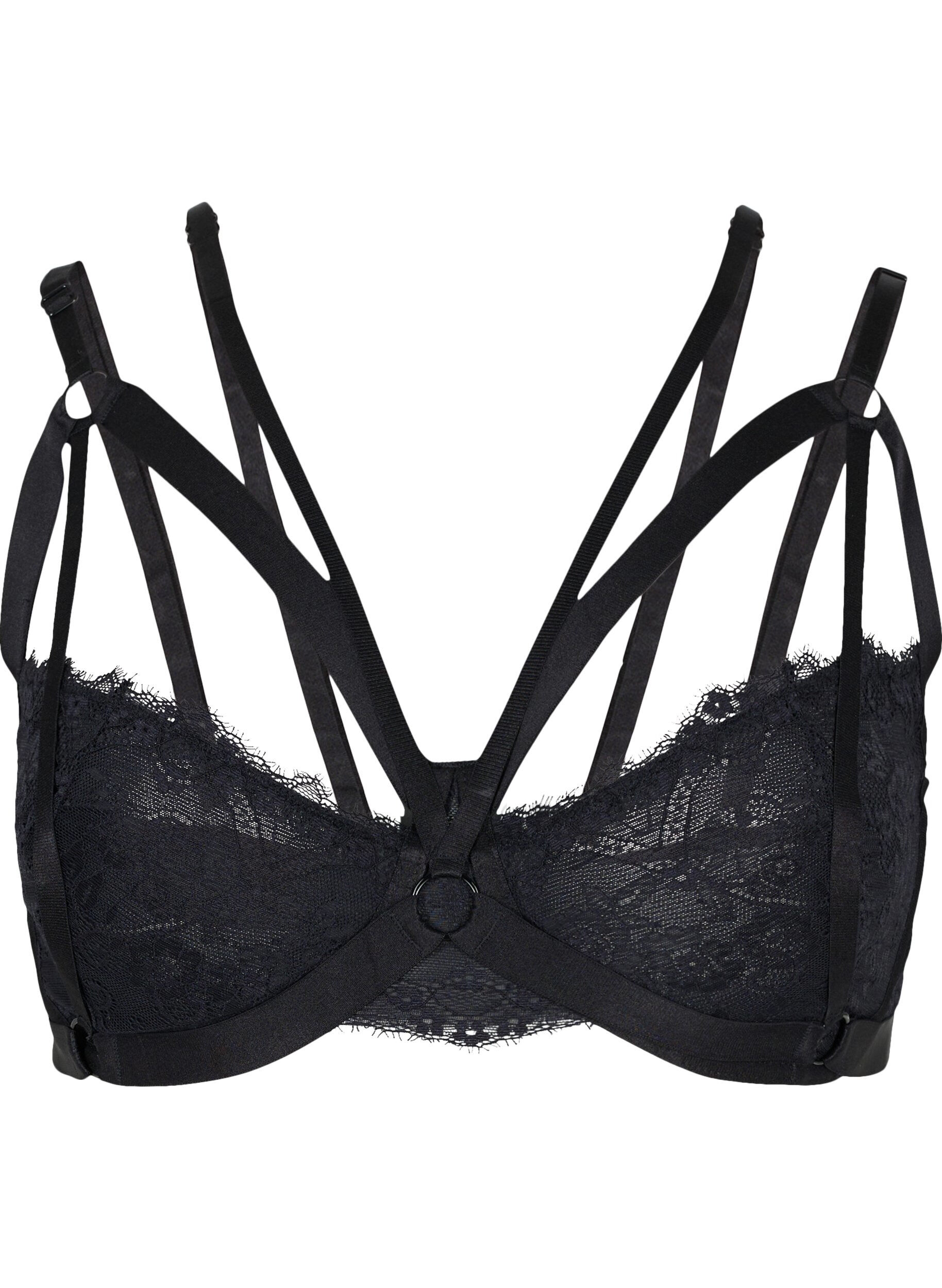 Zizzifashion Underwired bra with string details, Black, Packshot image number 0