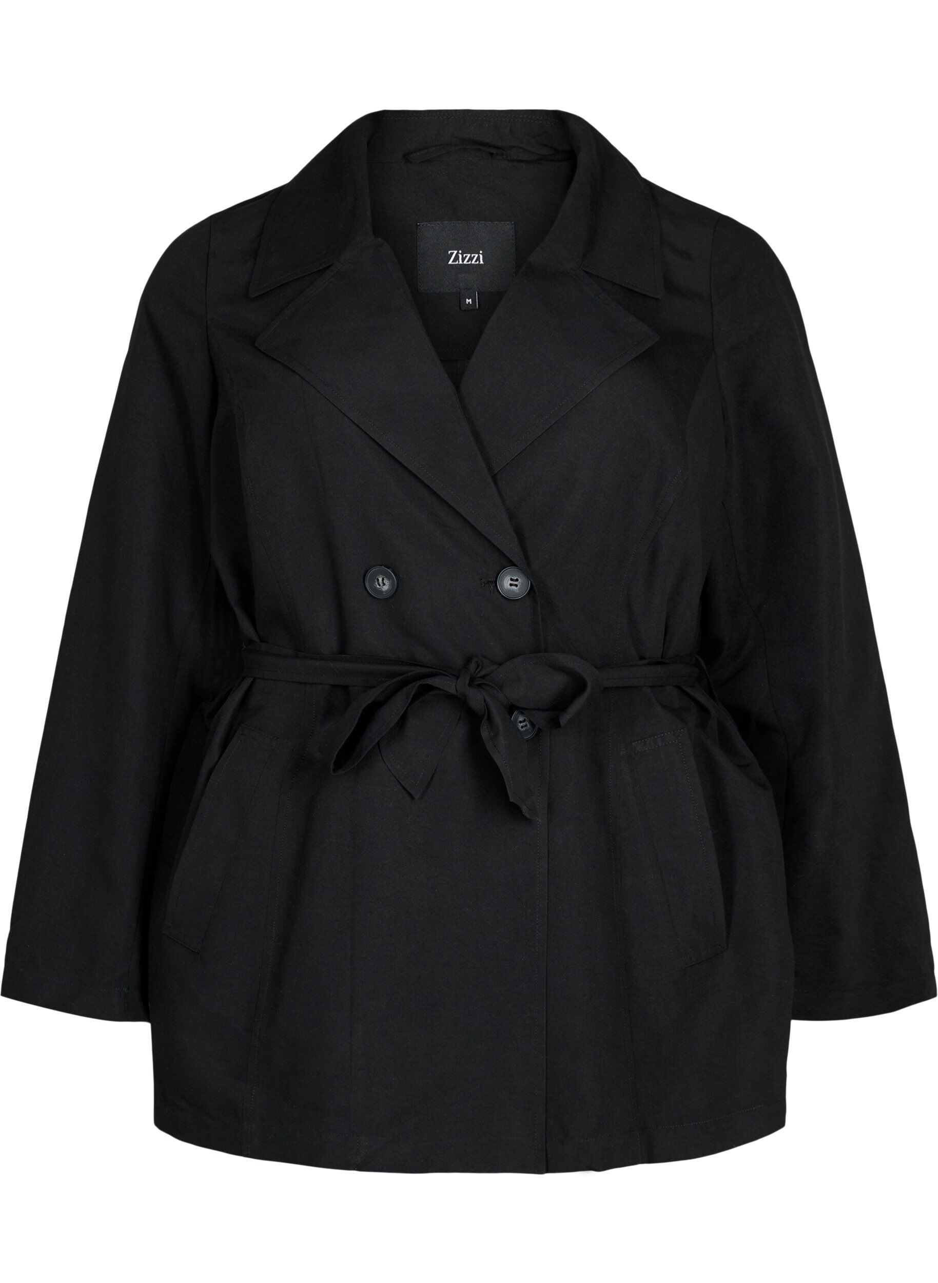 Zizzifashion Trench coat with belt and pockets, Black, Packshot image number 0