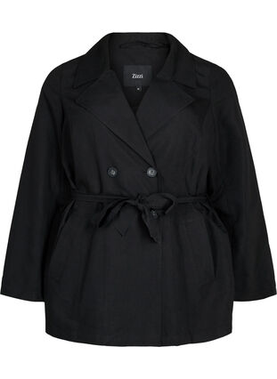 Trench coat with belt and pockets, Black, Packshot image number 0