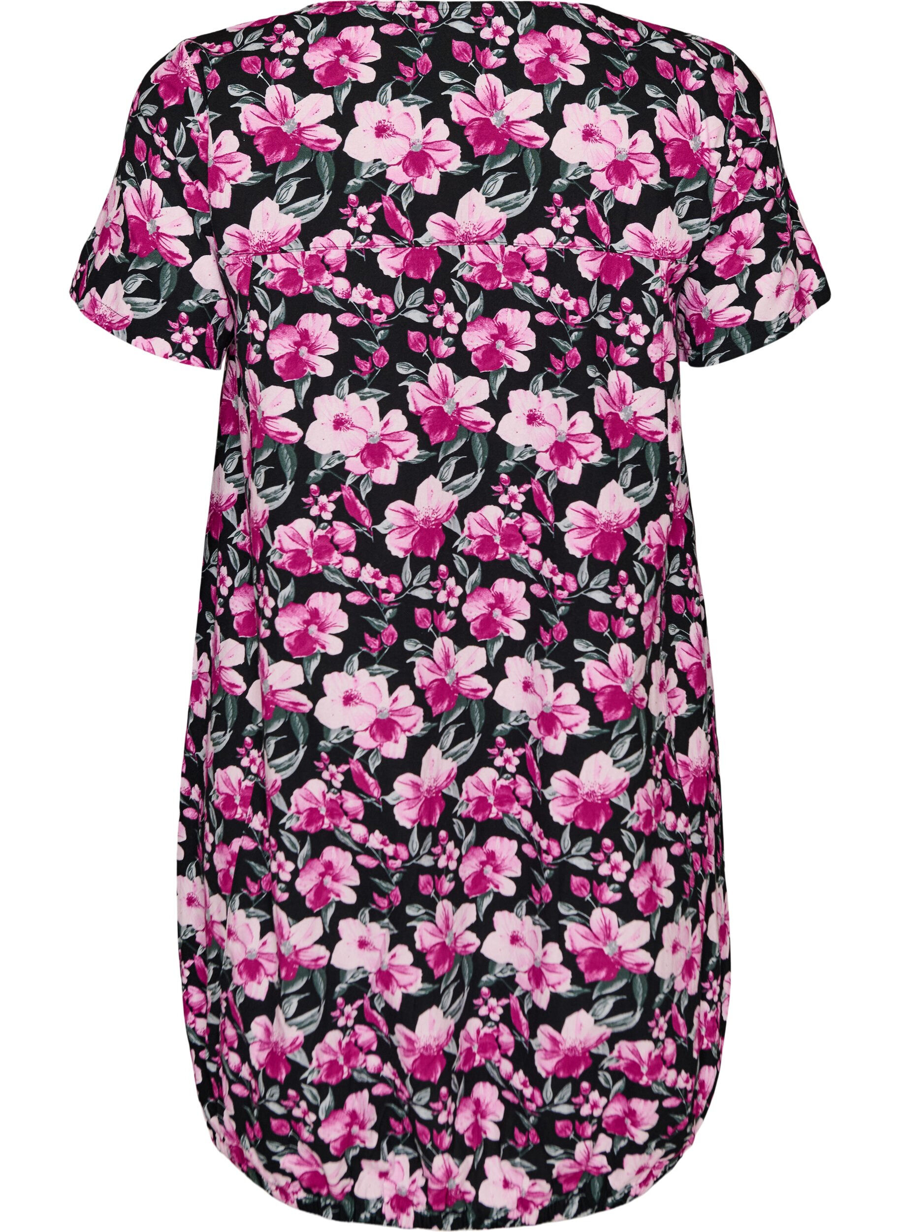 ZizzifashionShort-sleeved cotton dress with print, Black, Packshot image number 1