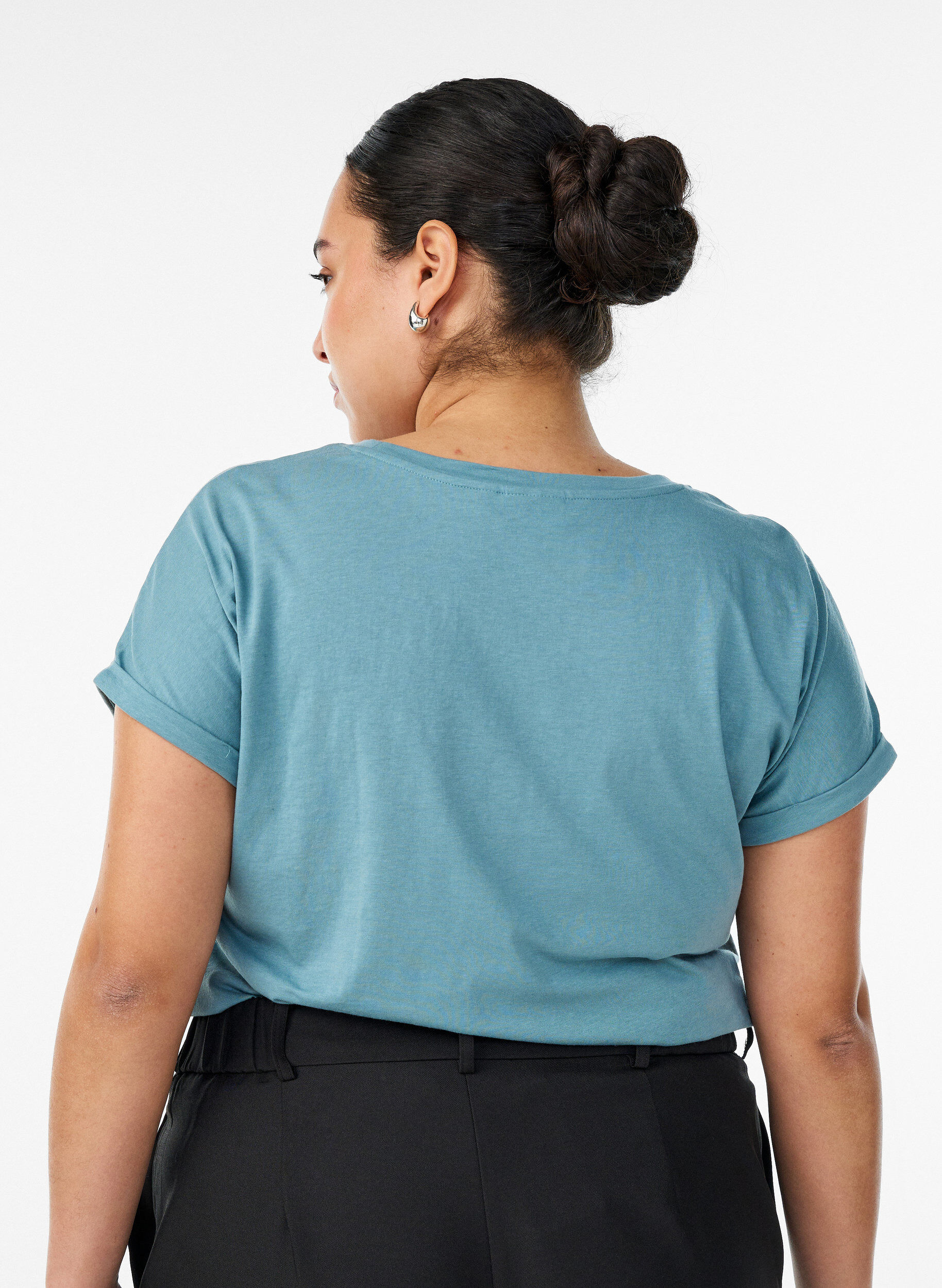 ZizzifashionShort sleeved cotton blend t-shirt, Blue, Model image number 2