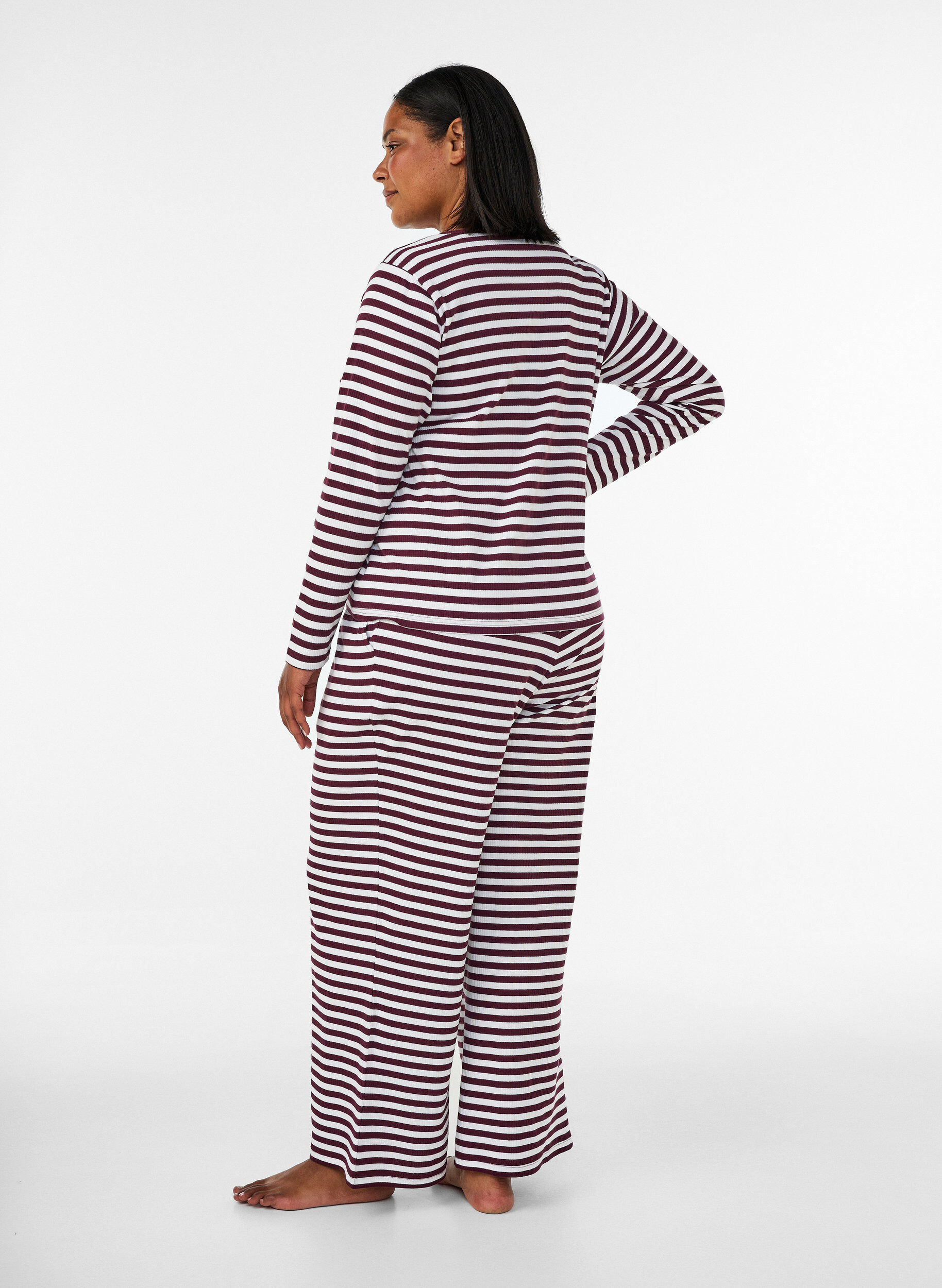 ZizzifashionStriped pyjama bottoms with a high waist and wide legs, Red, Model image number 1