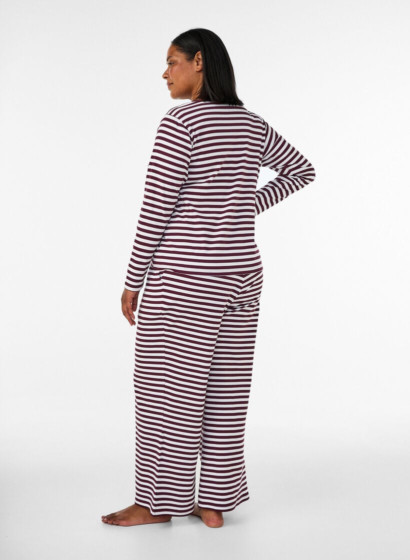 Striped pyjama bottoms with a high waist and wide legs, Red, Model image number 1