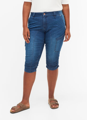 Slim fit capri jeans with pockets, Dark blue denim, Model image number 3
