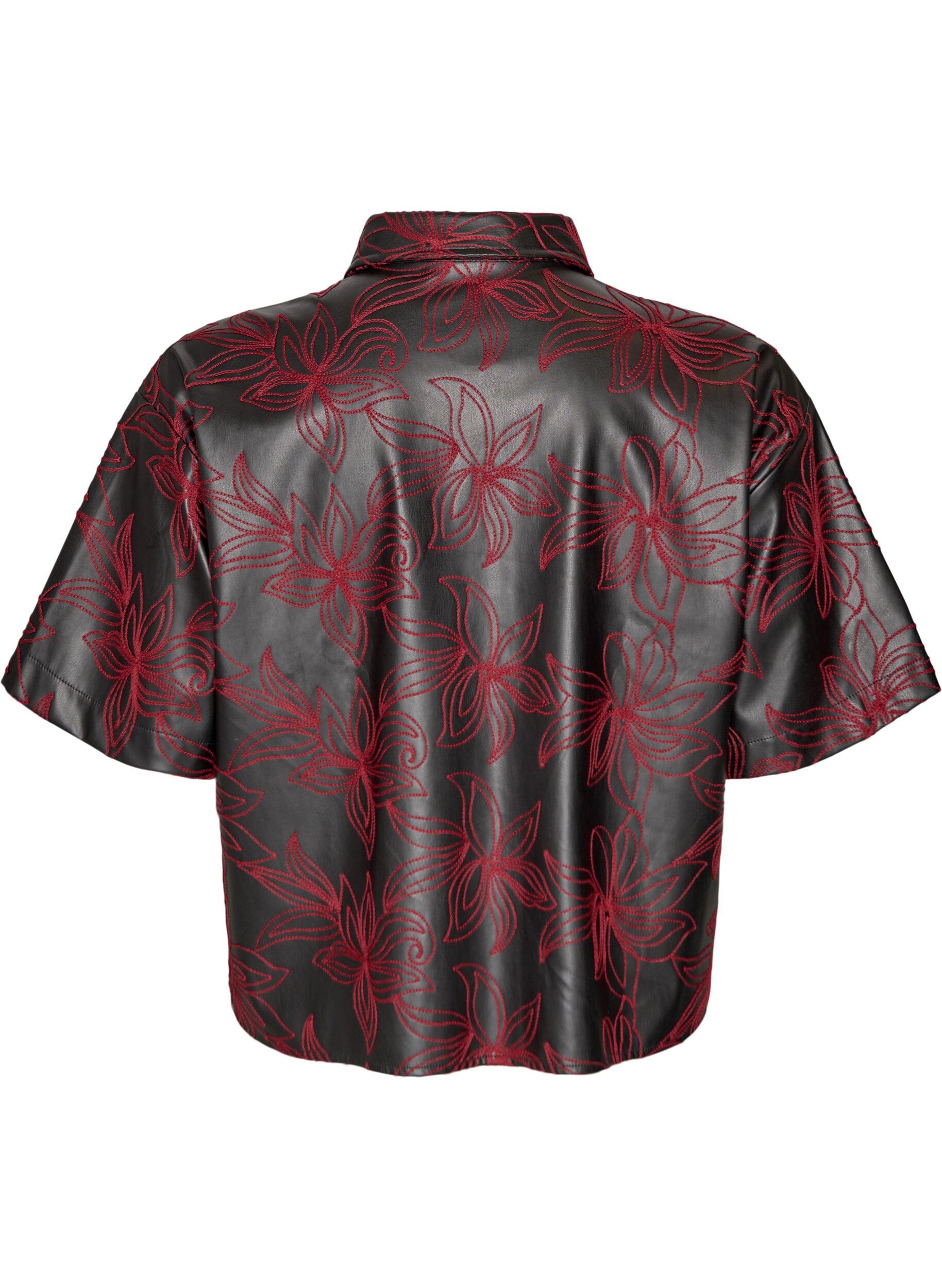 Zizzifashion Short faux leather shirt with contrast embroidery, Black, Packshot image number 1