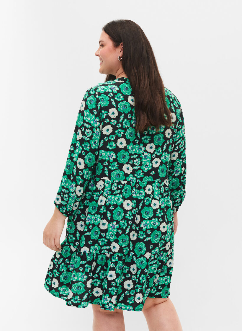 	 Floral tunic in viscose, Green Flower AOP, Model image number 1
