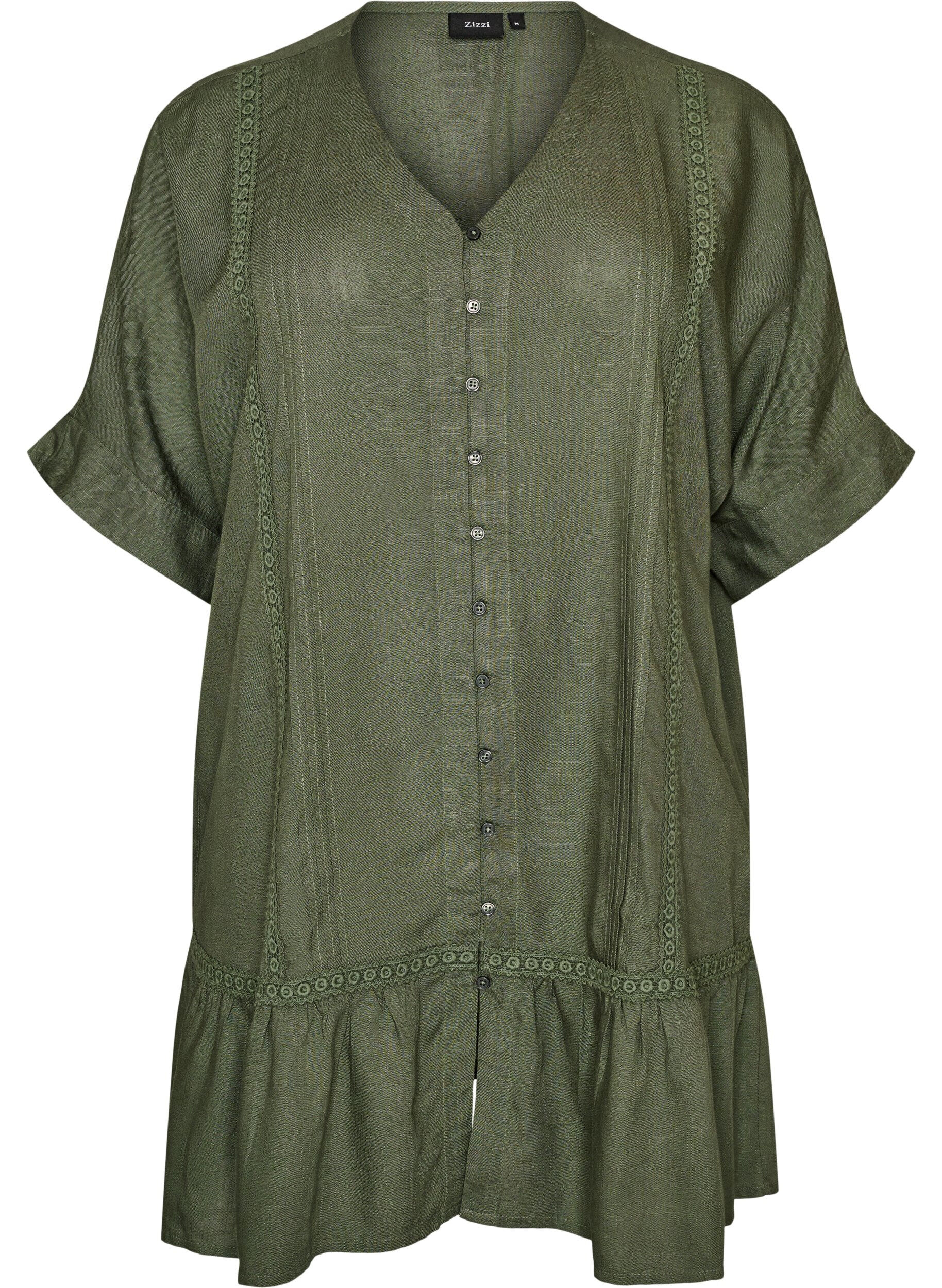 Viscose tunic with buttons and frill hem