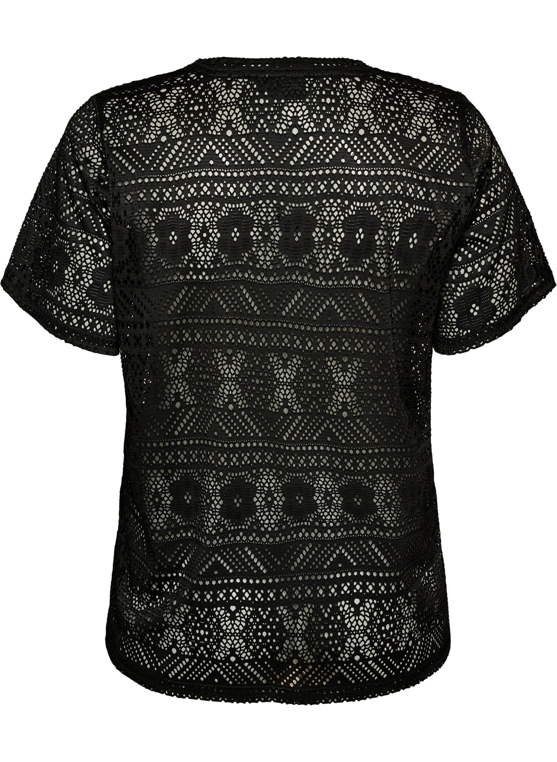 ZizzifashionEyelet embroidered lace T-shirt, Black, Packshot image number 1