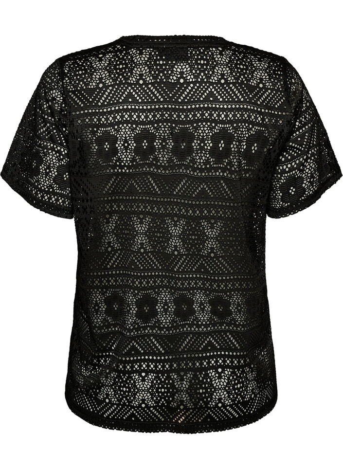 Eyelet embroidered lace T-shirt, Black, Packshot image number 1