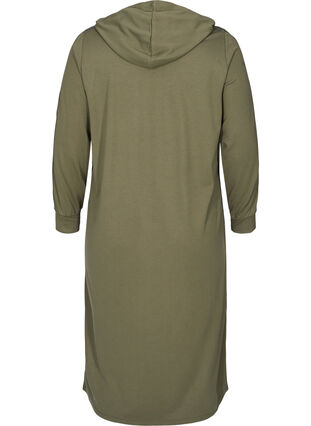 Hooded sweat dress with zip, Dusty Olive, Packshot image number 1