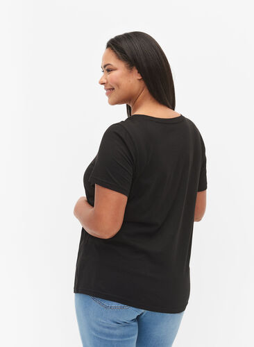 Cotton t-shirt with print detail, Black MIAMI, Model image number 1