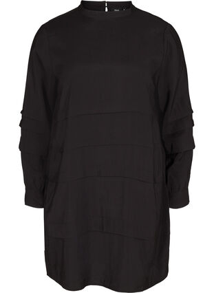 Viscose dress with long sleeves and pleating, Black, Packshot image number 0