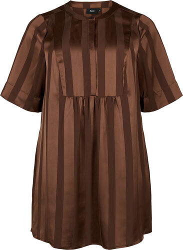 A-line dress with stripes and 1/2 sleeves, Chestnut, Packshot image number 0