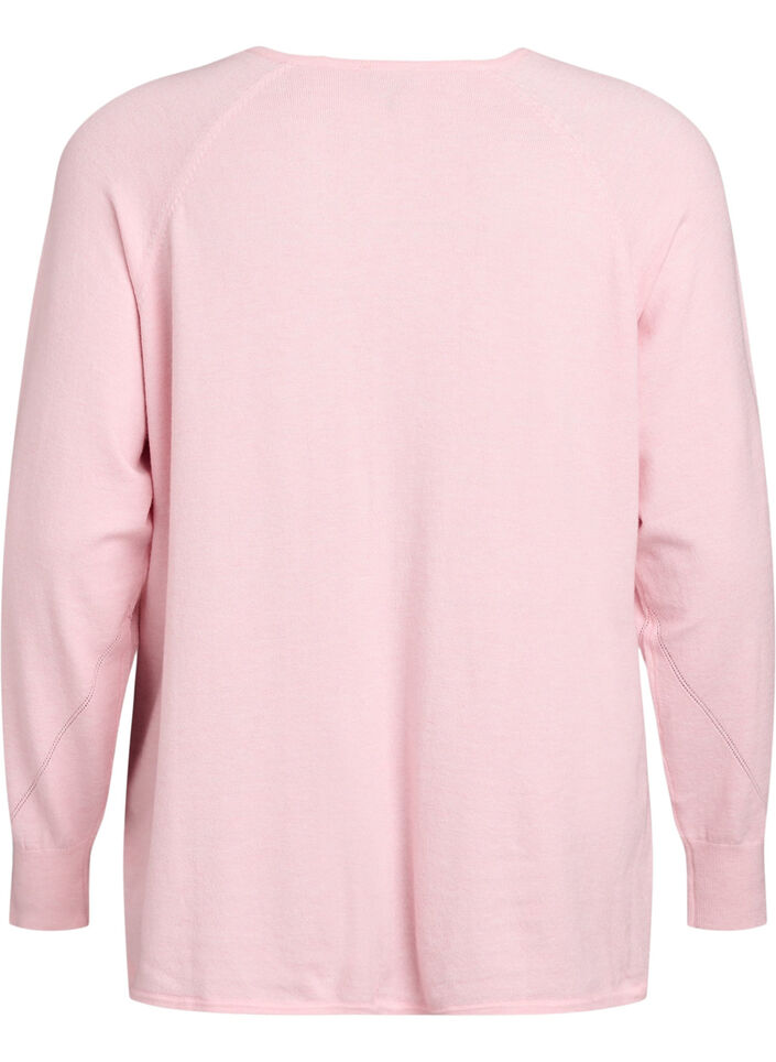 Fine-knit blouse with v-neck and front detail, Pink, Packshot image number 1