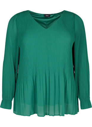 Pleated top with v-neck, Evergreen, Packshot image number 0