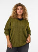 Knitted blouse with cable knit and V-neck, Green, Model image number 0