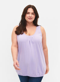 Cotton top with round neck and lace trim, Lavender, Model