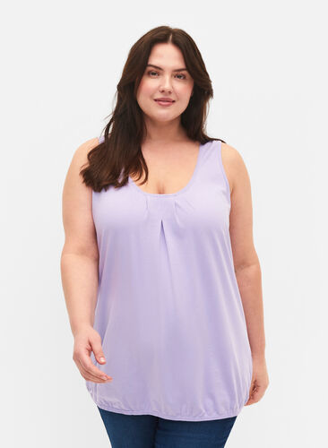 Cotton top with round neck and lace trim, Lavender, Model image number 0