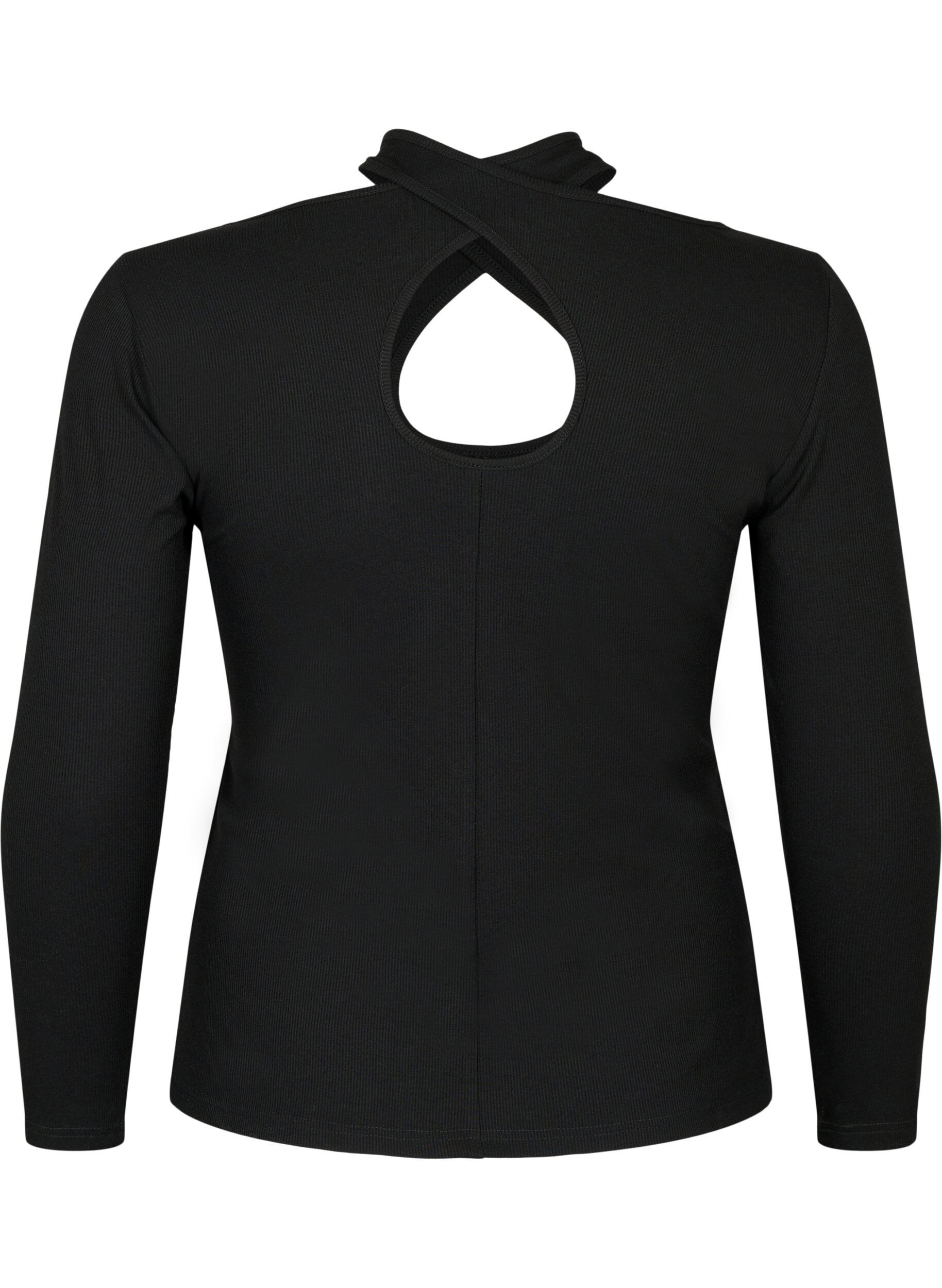 Zizzifashion Cut-out blouse with long sleeves, Black, Packshot image number 1
