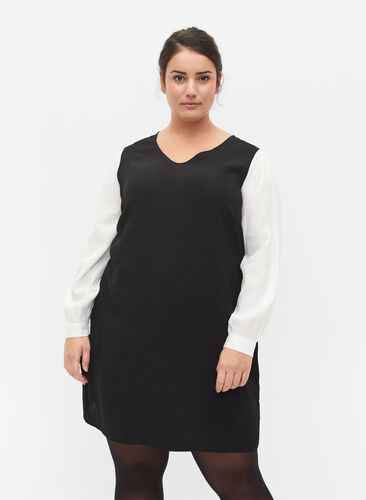 Long-sleeved dress in viscose, Black w. Cloud D., Model image number 0