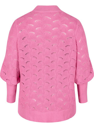 Patterned knitted blouse with puff sleeves, Wild Orchid, Packshot image number 1