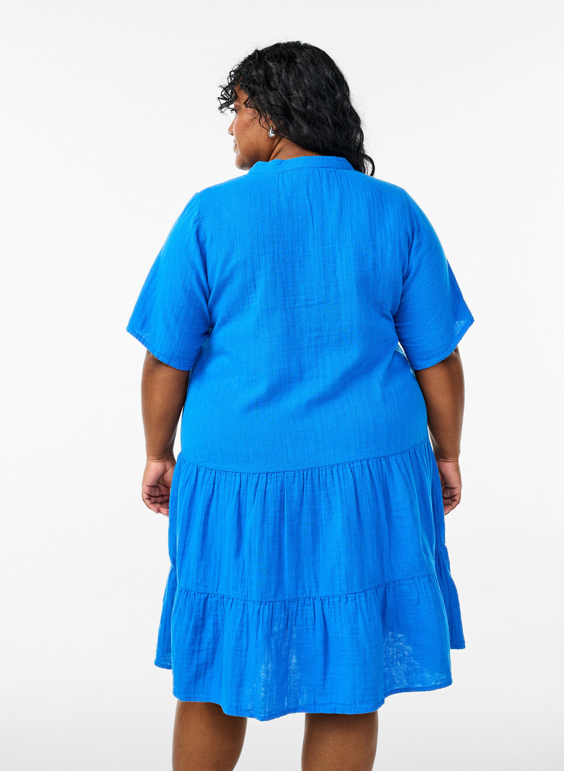 ZizzifashionShort A-line dress in cotton muslin, Blue, Model image number 2