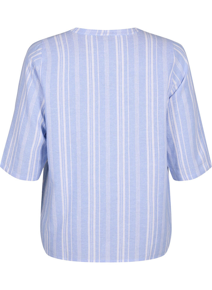 Striped blouse in linen-viscose blend, Light Blue, Packshot image number 1