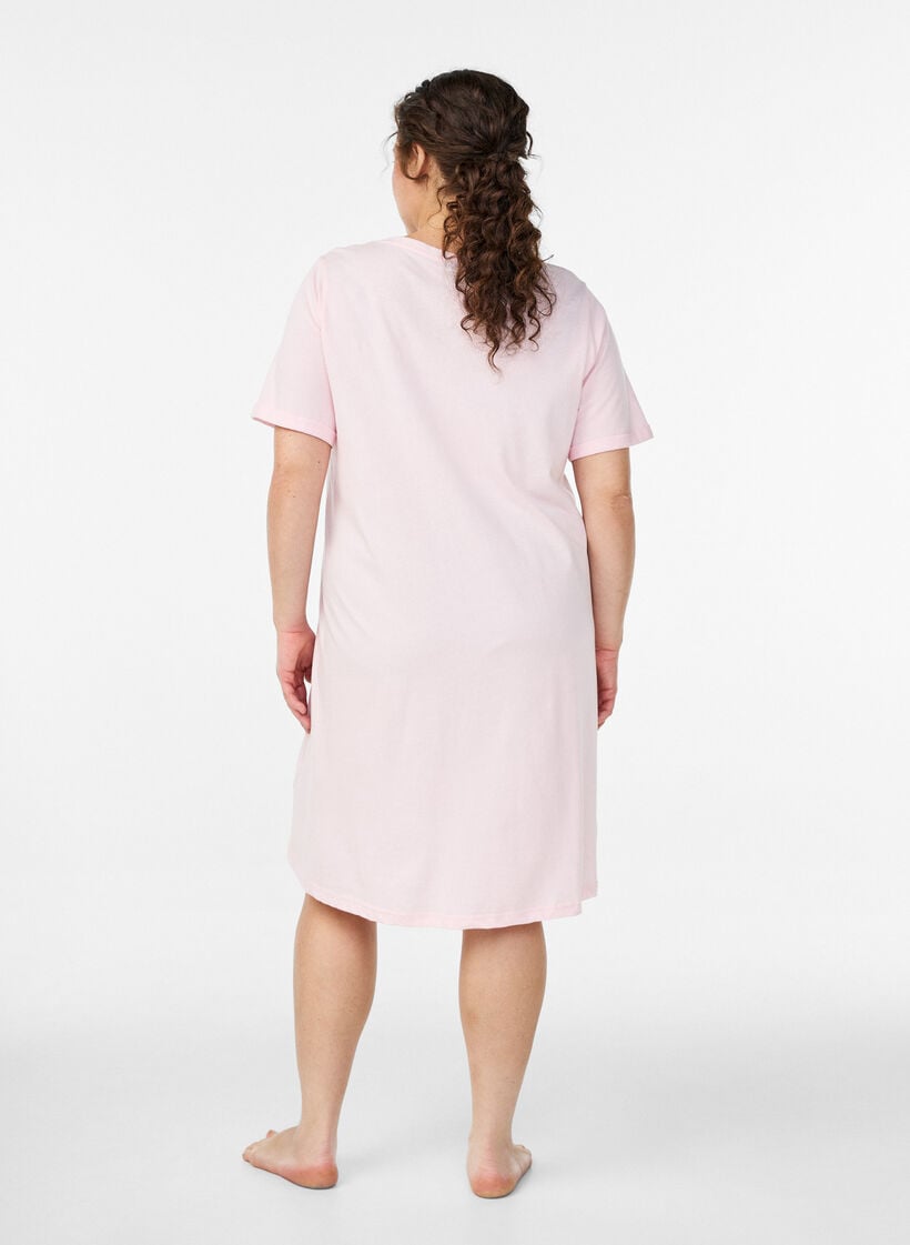 Short-sleeved nightgown in organic cotton, Pink, Model image number 1