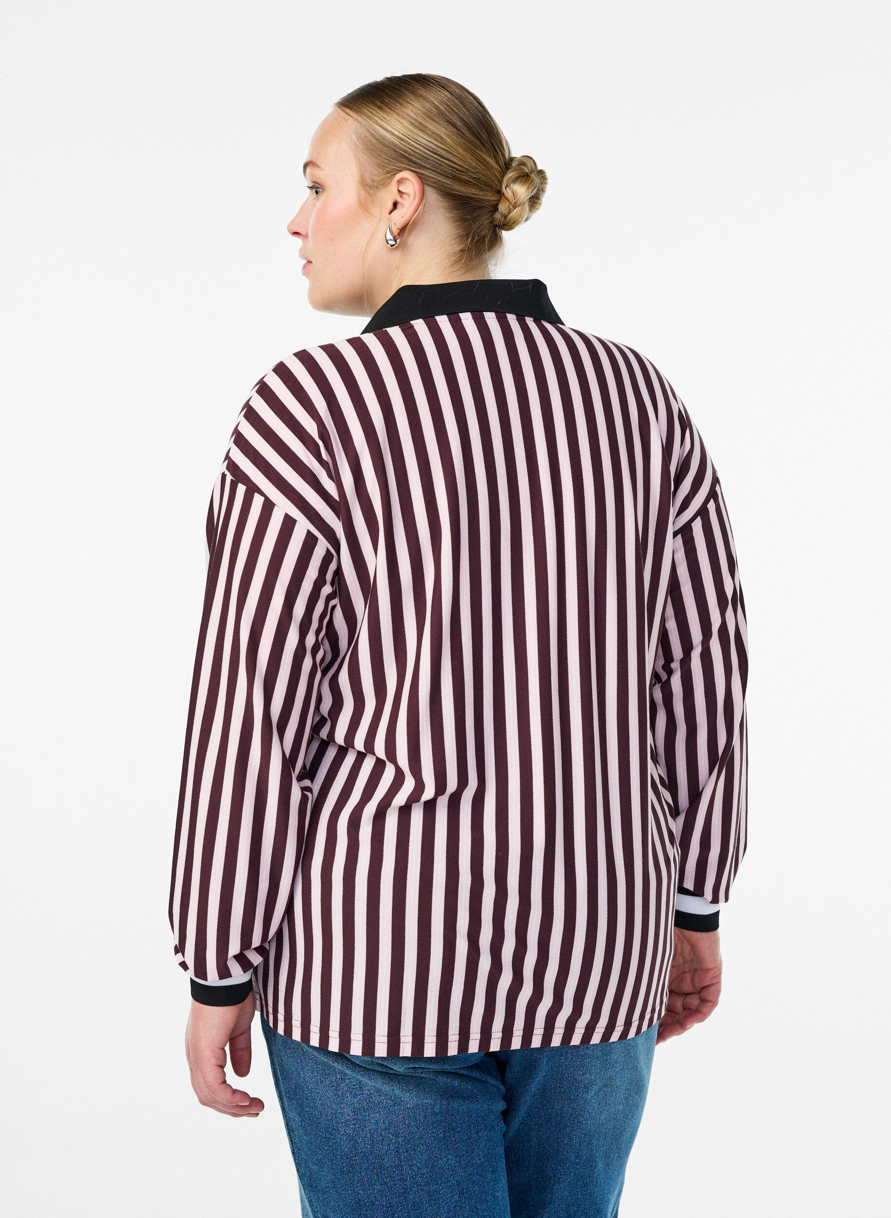 Zizzifashion Polo shirt with stripes and text print, Dark Bordeaux, Model image number 2