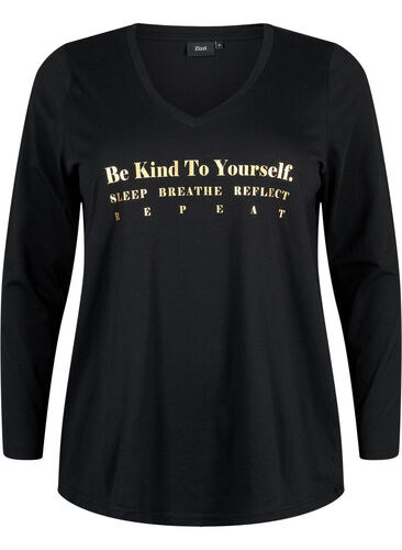 Cotton nightshirt with text print, Black W. Be, Packshot image number 0