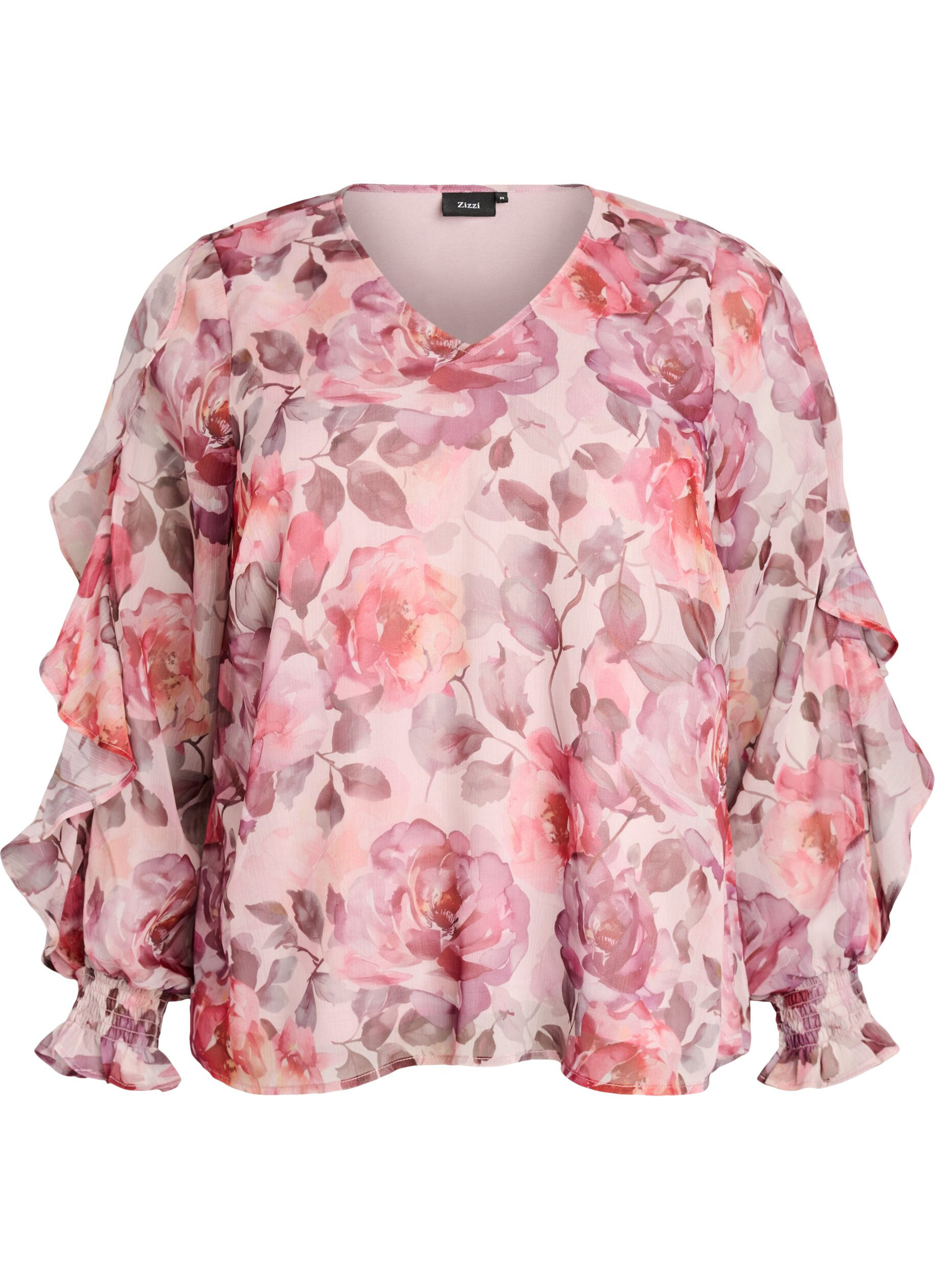 Floral blouse with a V-neck and ruffle sleeves