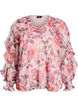 Floral blouse with a V-neck and ruffle sleeves, Rose, Packshot image number 0