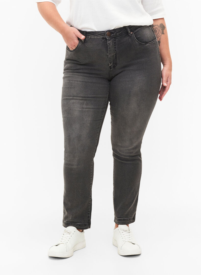 Slim fit Emily jeans with normal waist, Dark Grey, Model image number 2