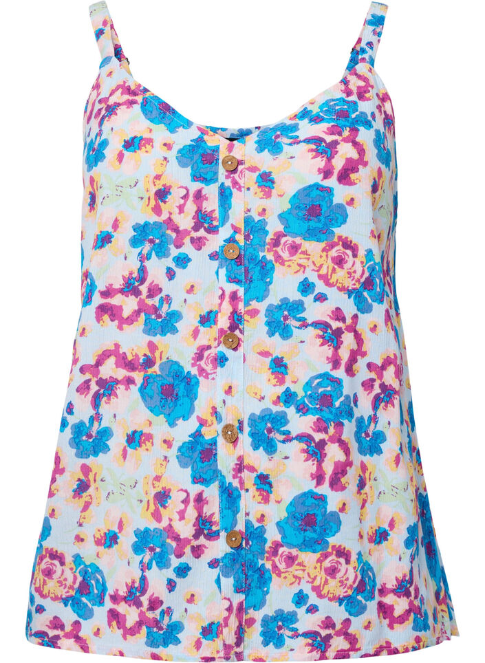 Floral strap top in viscose, Multi Flower AOP, Packshot image number 0