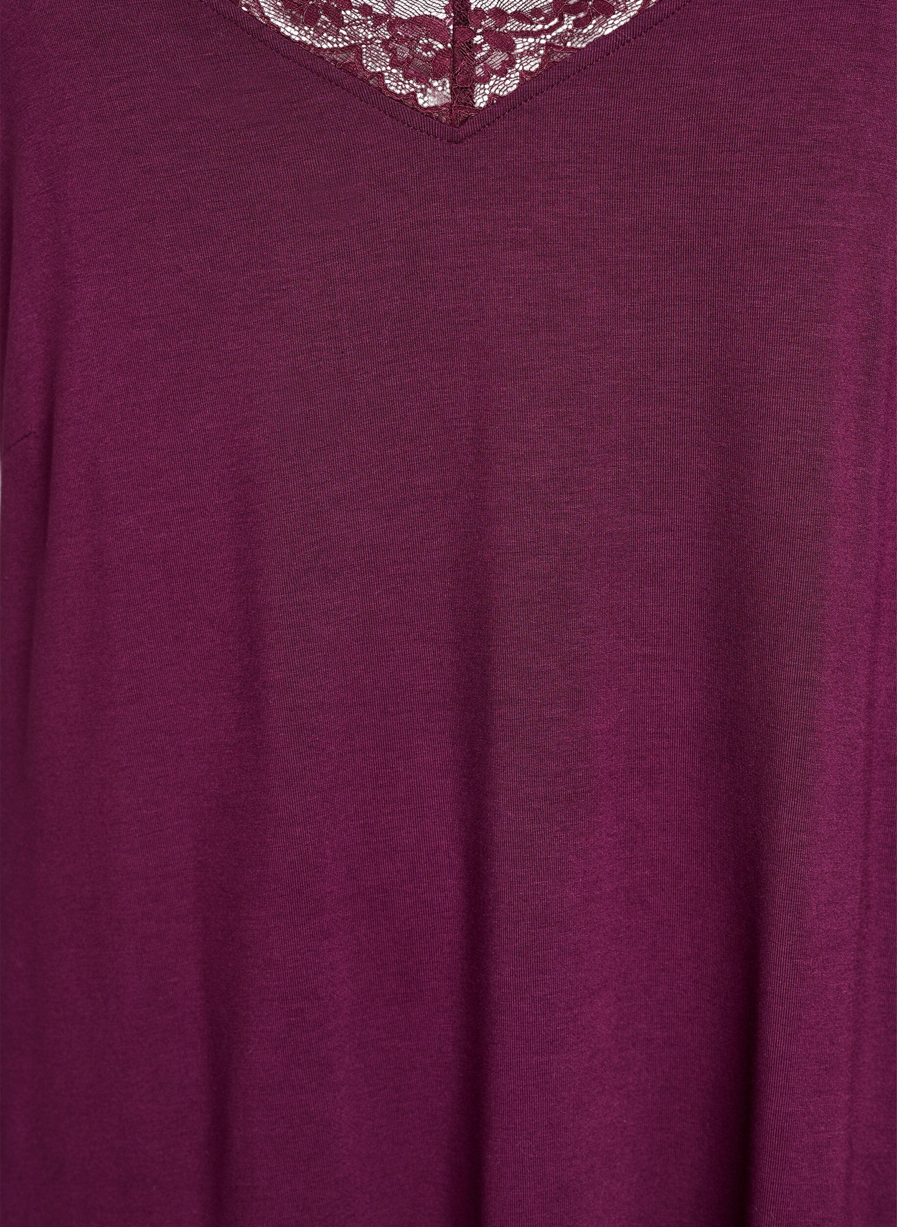 ZizzifashionViscose nightgown with lace trim, Dark Bordeaux, Packshot image number 2