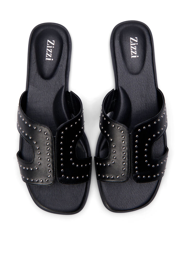Wide fit - Flat sandals with studs, Black, Packshot image number 2