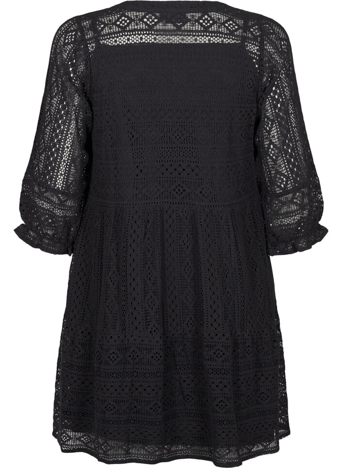 Short lace dress with 3/4 sleeves, Black, Packshot image number 1