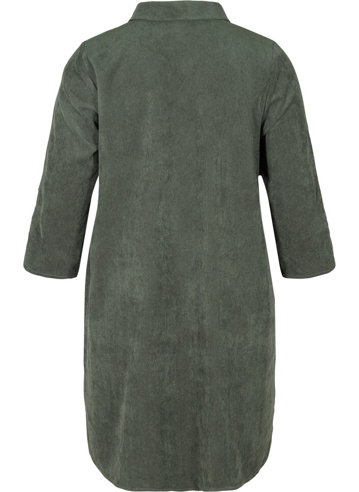 Velvet dress with 3/4-length sleeves and buttons, Deep Forest, Packshot image number 1