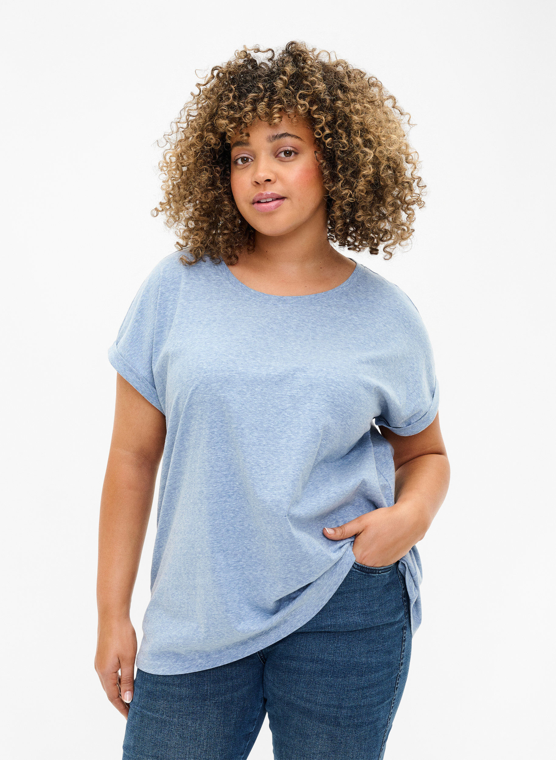 ZizzifashionMelange t-shirt with short sleeves, Blue, Model image number 0