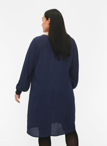 FLASH - Long sleeve dress with glitter, Navy w. Gold , Model image number 1