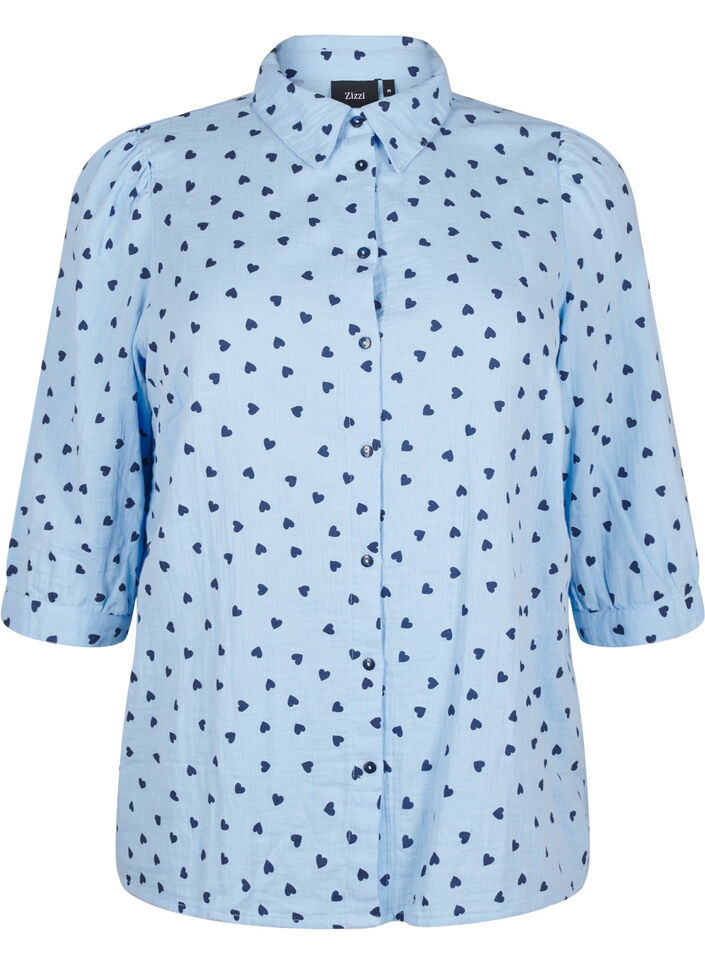 Shirt blouse with 3/4 sleeves, Light Blue, Packshot image number 0