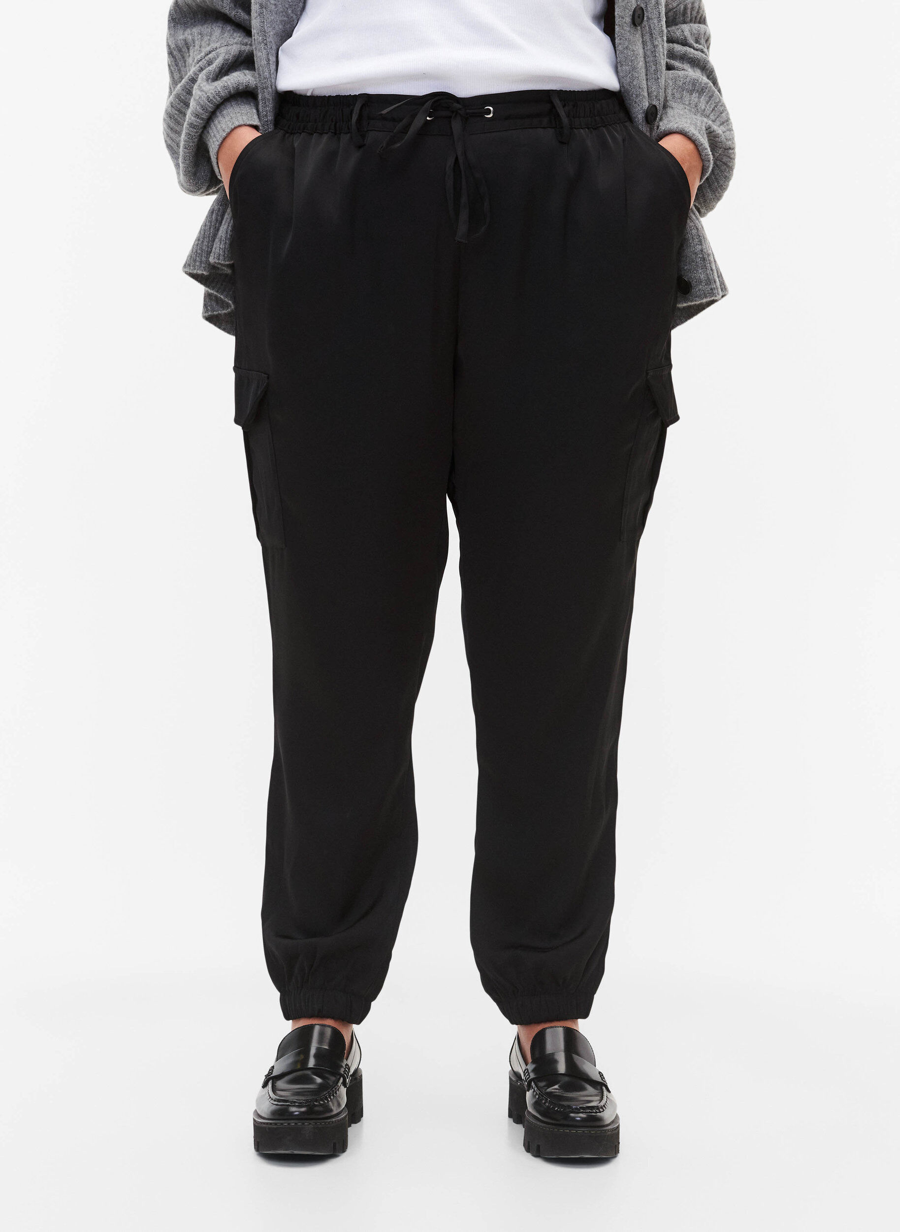 Zizzifashion Satin Cargo Pants, Black, Model image number 2
