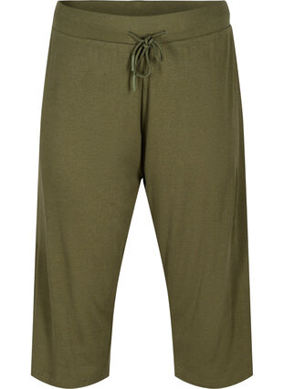 Loose culotte trousers in rib fabric, Ivy Green, Packshot image number 0