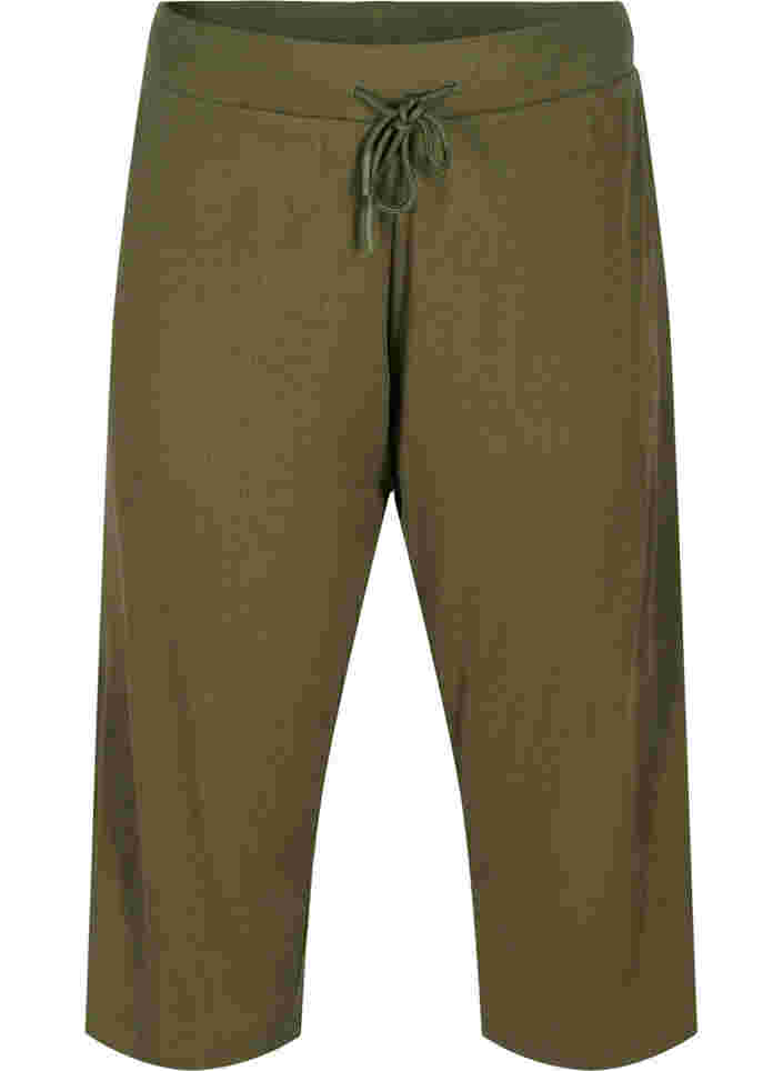 Loose culotte trousers in rib fabric, Ivy Green, Packshot image number 0